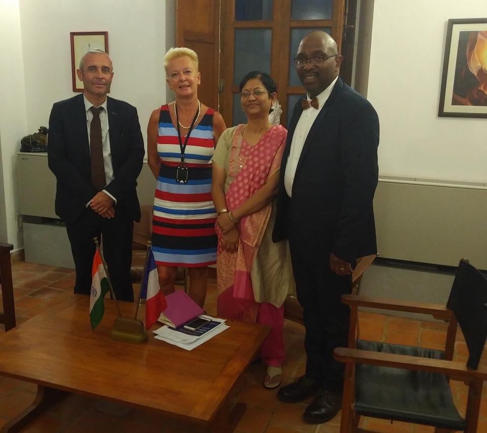 Mathieu Flonneau, Catherine Suard Consule de France à Pondichery, Nalini Thampi et Nicolas Fortuné